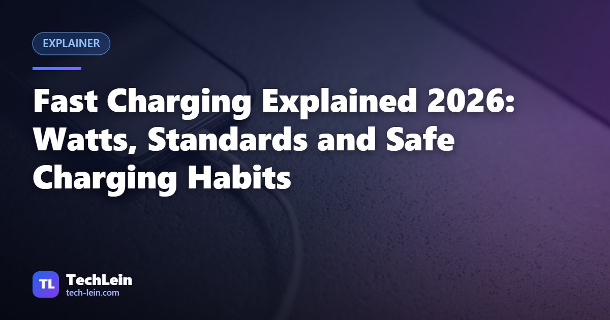 Featured image for TechLein article: Fast Charging Explained 2026: Watts, Standards and Safe Charging Habits
