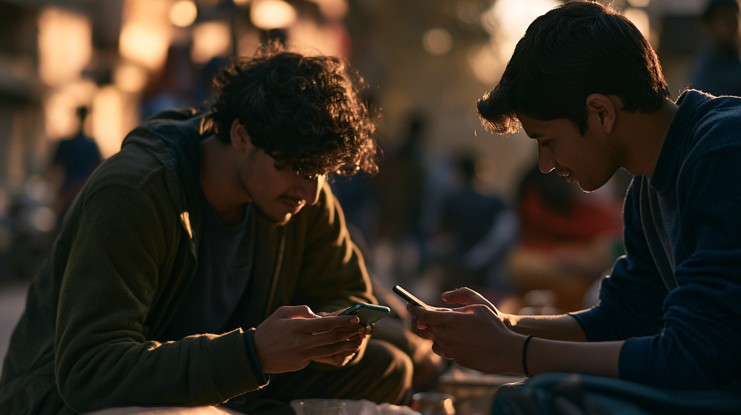 Indian users comparing AI apps like ChatGPT and Gemini on smartphones