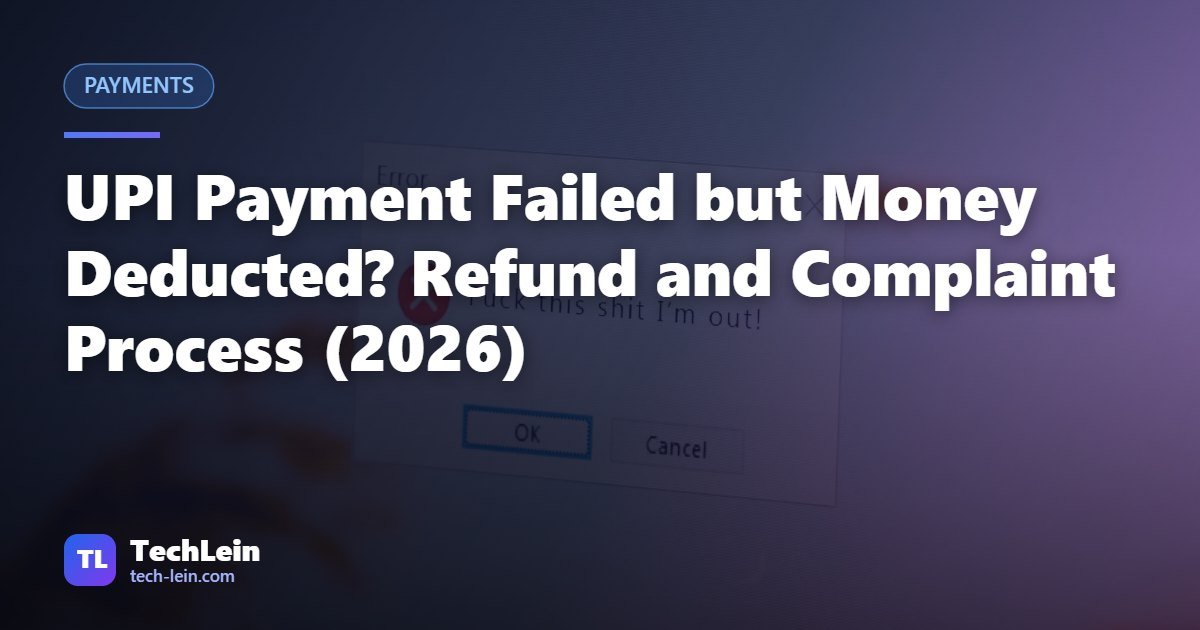 Featured image for TechLein article: UPI Payment Failed but Money Deducted? Refund and Complaint Process (2026)