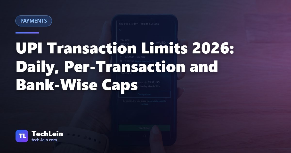 Featured image for TechLein article: UPI Transaction Limits 2026: Daily, Per-Transaction and Bank-Wise Caps